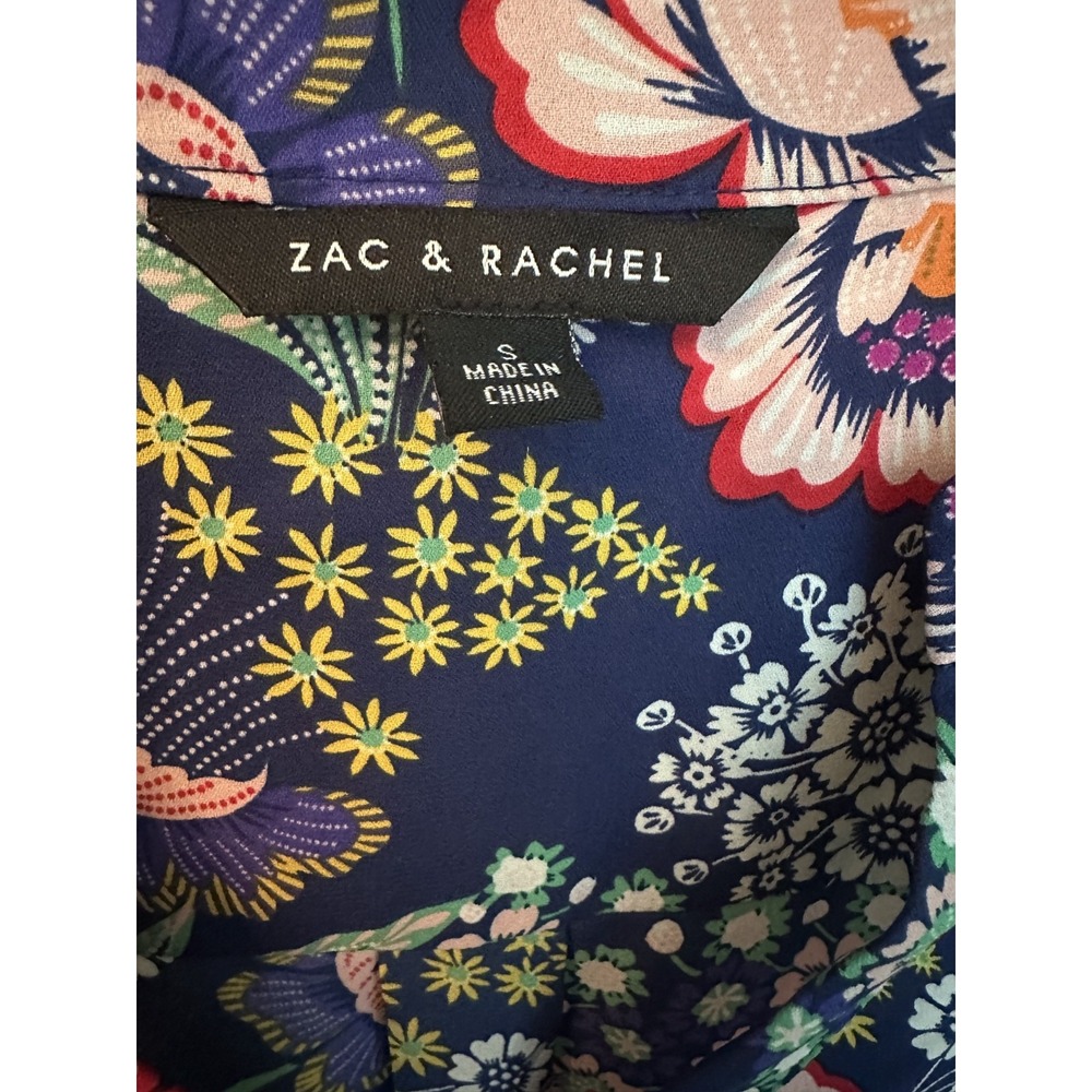 Zac & Rachel S Navy Floral Boho Blouse V Neck Long Sleeve Romantic Cottagecore - Picture 5 of 8